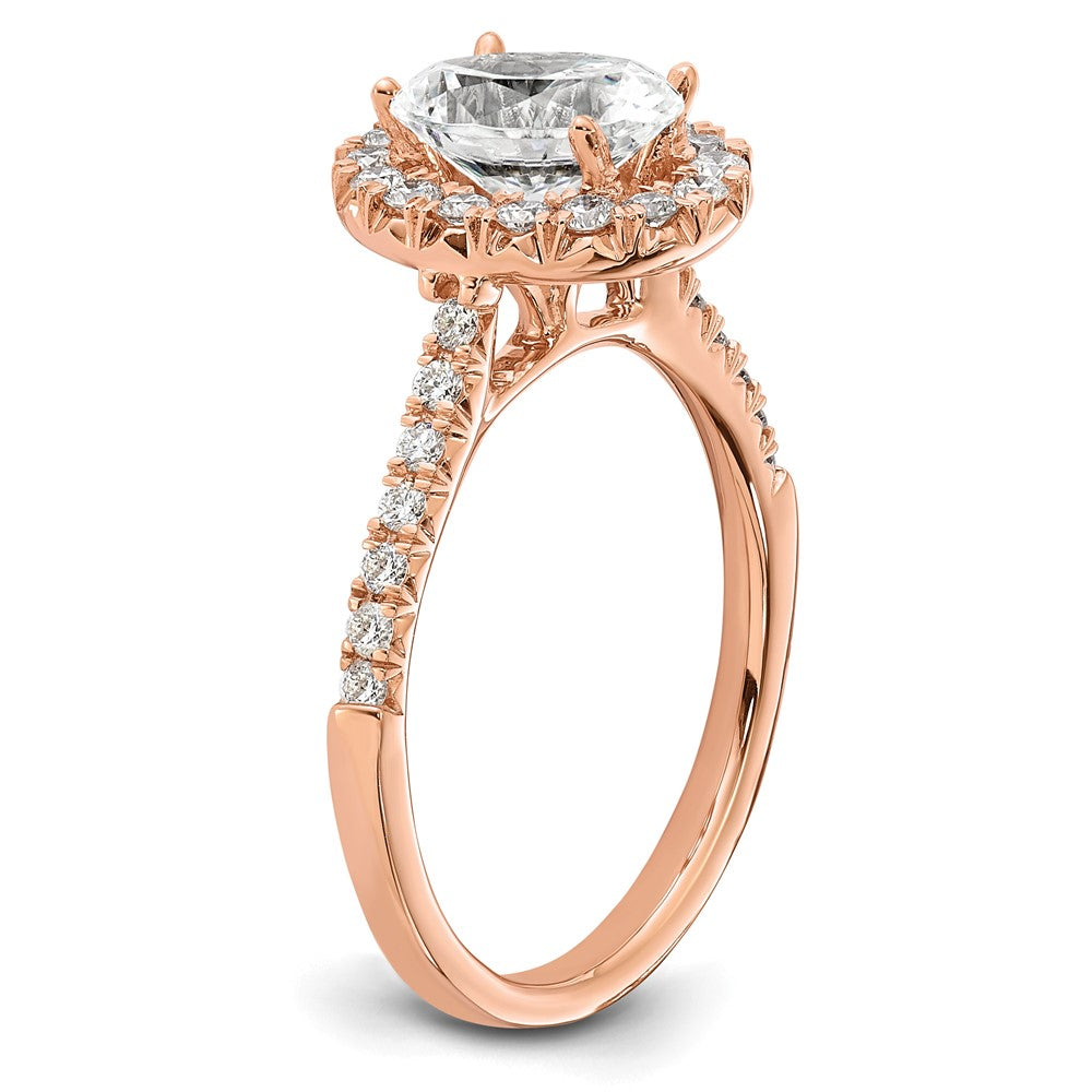 14k Rose 1/2 ct Lab Grown Dia VS/SI+ G+ 1 1/2 ct Center Oval Semi Eng Ring