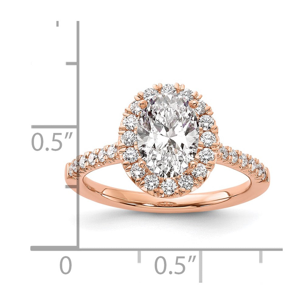 14k Rose 1/2 ct Lab Grown Dia VS/SI+ G+ 1 1/2 ct Center Oval Semi Eng Ring
