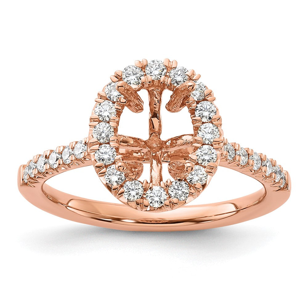 14k Rose 1/2 ct Lab Grown Dia VS/SI+ G+ 1 1/2 ct Center Oval Semi Eng Ring