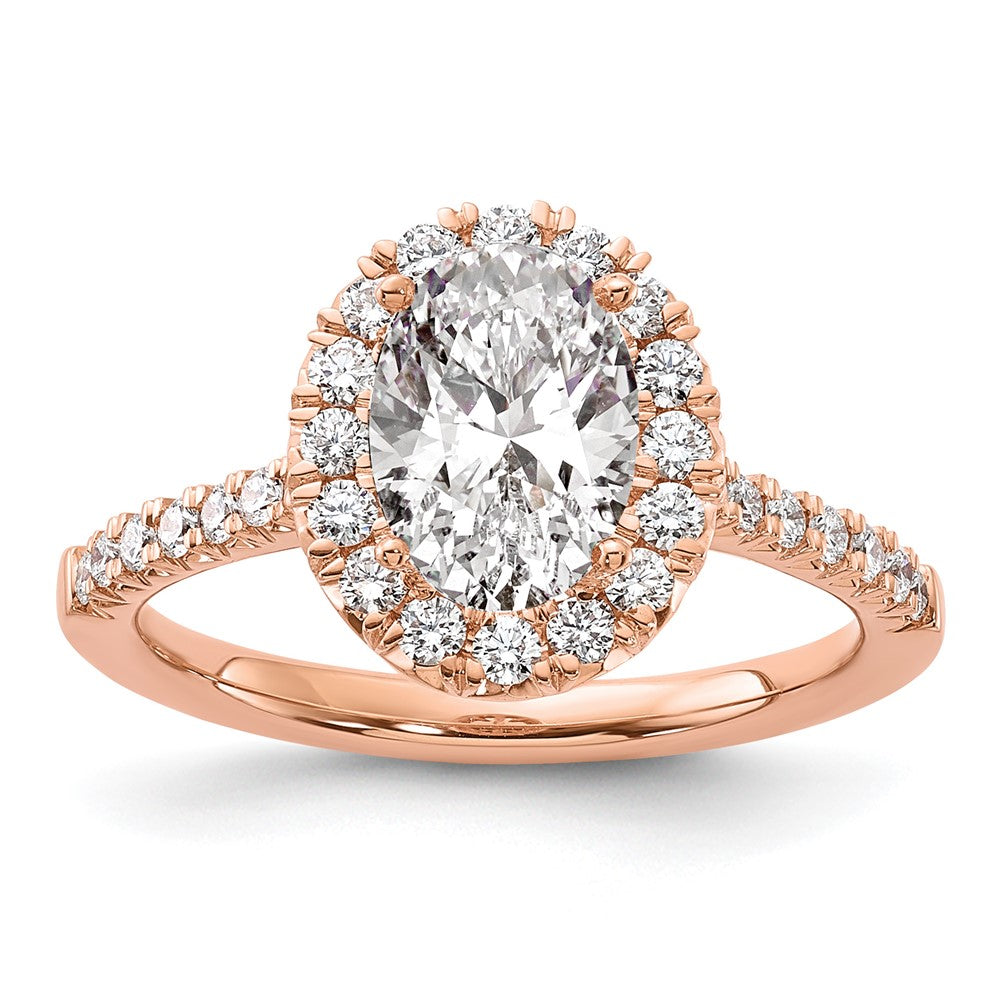 14k Rose 1/2 ct Lab Grown Dia VS/SI+ G+ 1 1/2 ct Center Oval Semi Eng Ring