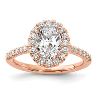 14k Rose 1/2 ct Lab Grown Dia VS/SI+ G+ 1 1/2 ct Center Oval Semi Eng Ring