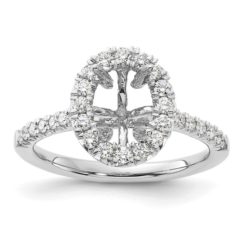 14k White 1/2 ct Lab Grown Dia VS/SI+ G+ 1 1/2 ct Center Oval Semi Eng Ring