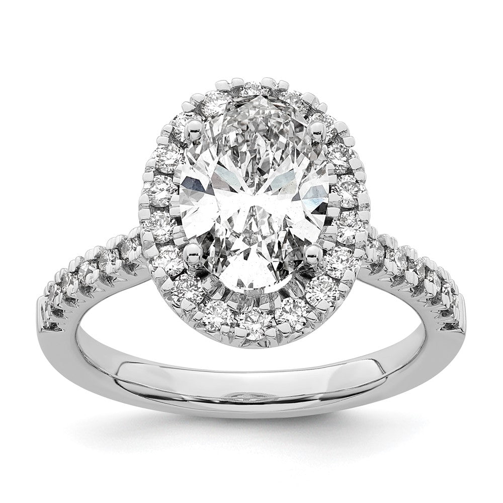 14kw Cert 2 1/2ct Oval Lab Grown VS/SI+ G+ Dia Halo Comp Engagement Ring