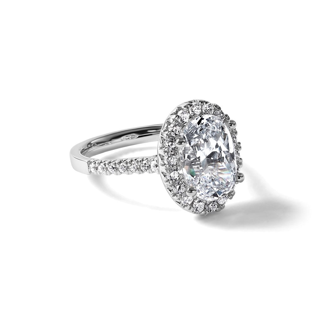 14kw Cert 2 1/2ct Oval Lab Grown VS/SI+ G+ Dia Halo Comp Engagement Ring