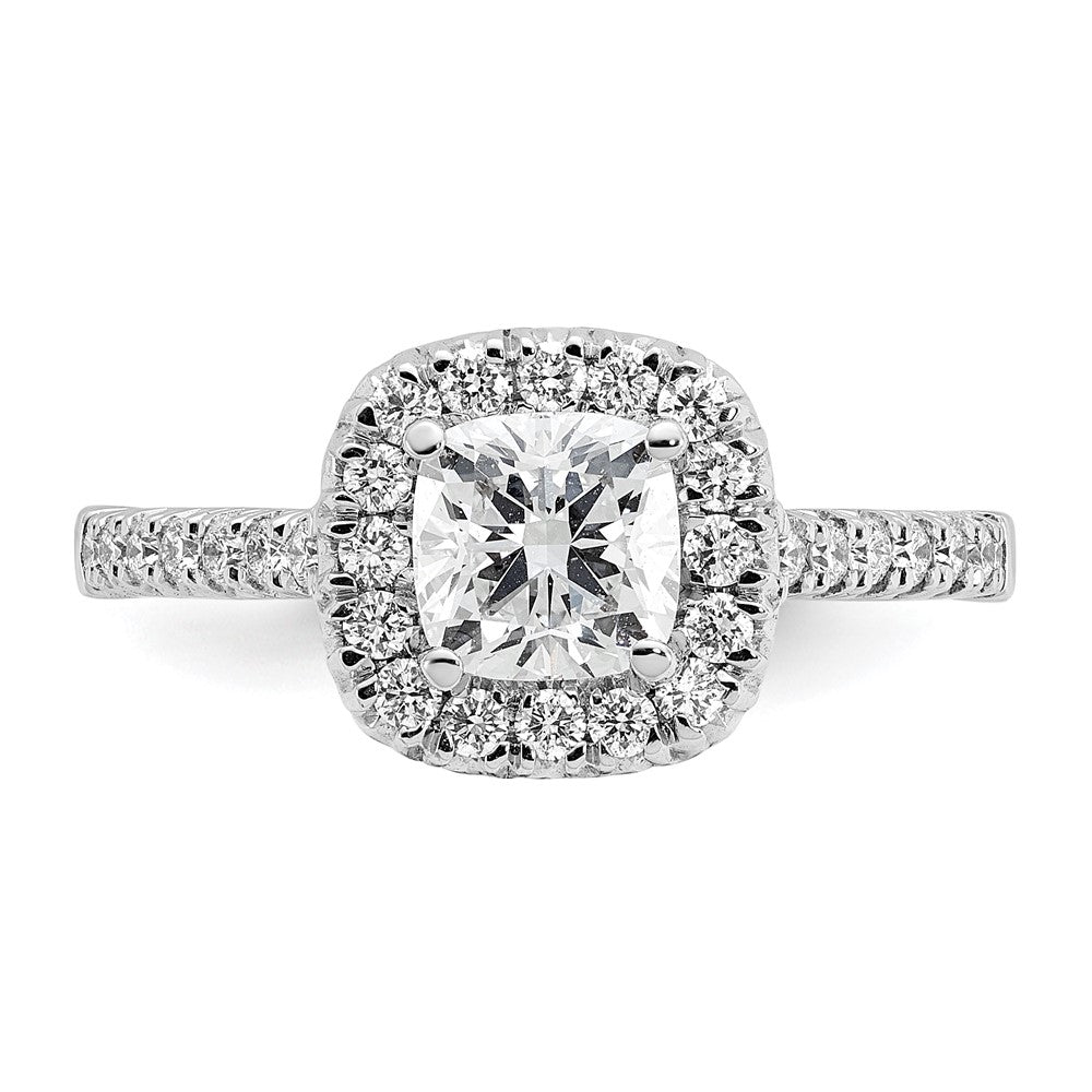 14k 3/8ct Lab Grown Dia VS/SI+ G+ 1ct Cushion Center Semi Halo Eng Ring