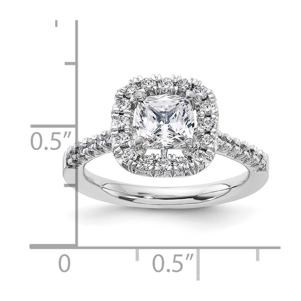 14k 3/8ct Lab Grown Dia VS/SI+ G+ 1ct Cushion Center Semi Halo Eng Ring