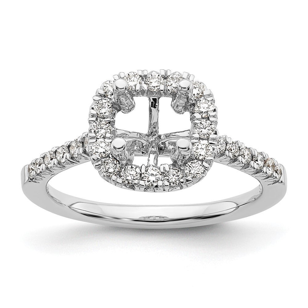 14k 3/8ct Lab Grown Dia VS/SI+ G+ 1ct Cushion Center Semi Halo Eng Ring