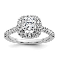 14k 3/8ct Lab Grown Dia VS/SI+ G+ 1ct Cushion Center Semi Halo Eng Ring