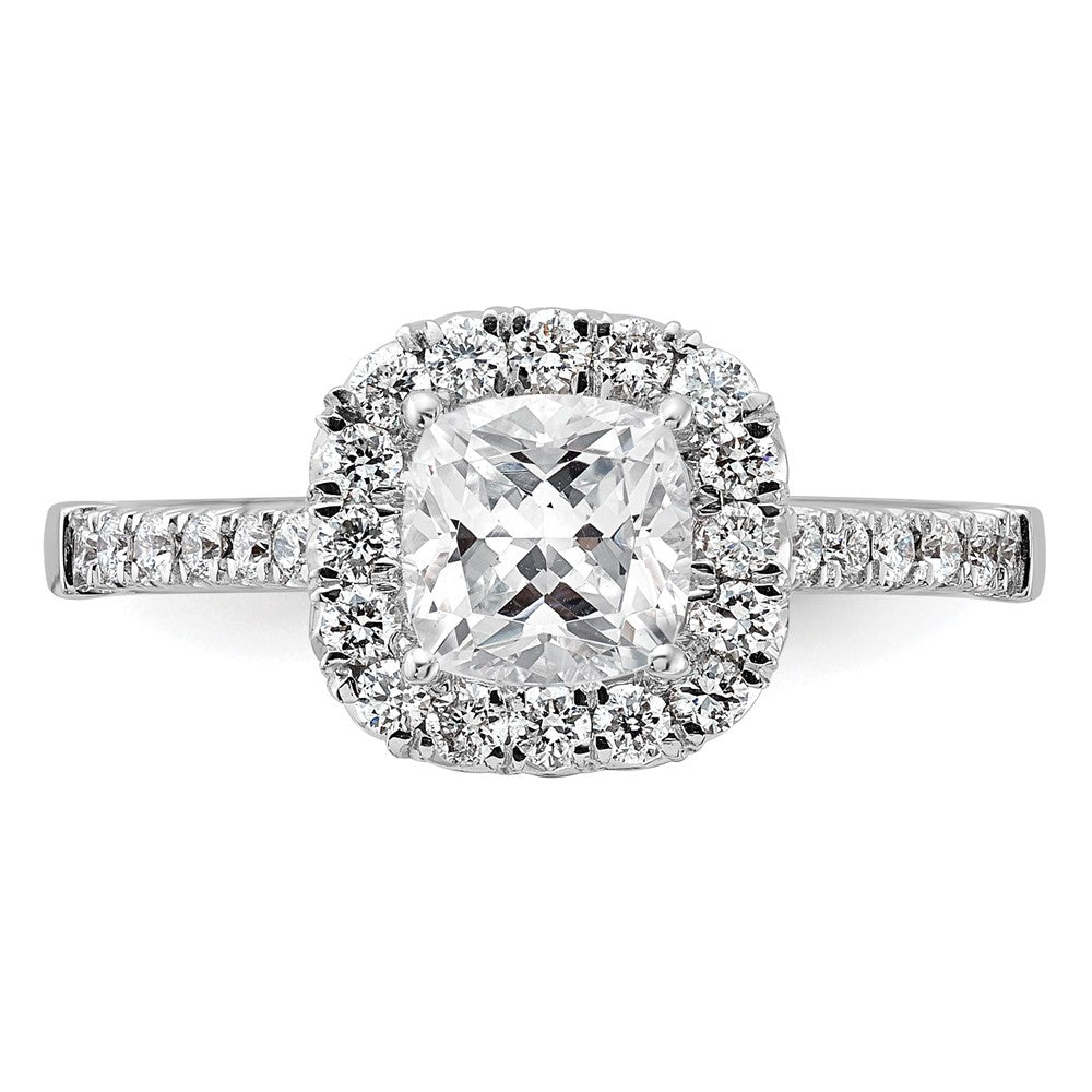 14k 1/2ct Lab Grown Dia VS/SI+ G+ 1 1/2ct Cushion Center Semi Halo Eng Ring