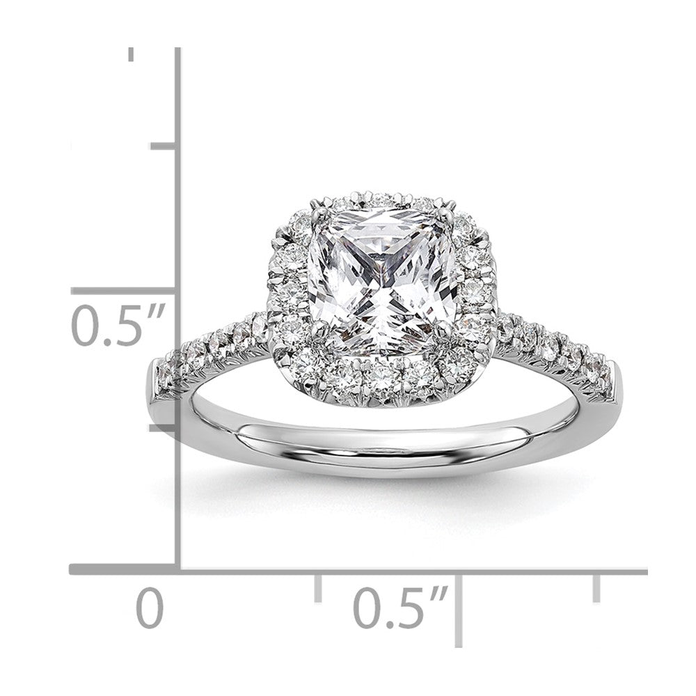 14k 1/2ct Lab Grown Dia VS/SI+ G+ 1 1/2ct Cushion Center Semi Halo Eng Ring