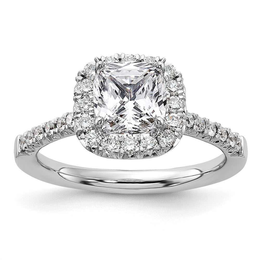 14k 1/2ct Lab Grown Dia VS/SI+ G+ 1 1/2ct Cushion Center Semi Halo Eng Ring