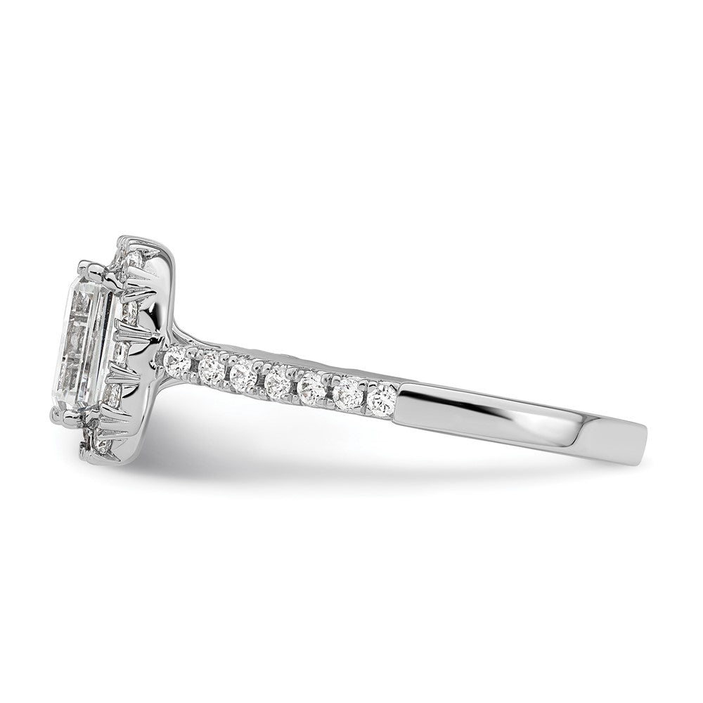 14k 1/2ct Lab Grown Dia VS/SI+ G+ 1ct Emerald Center Semi Halo Eng Ring