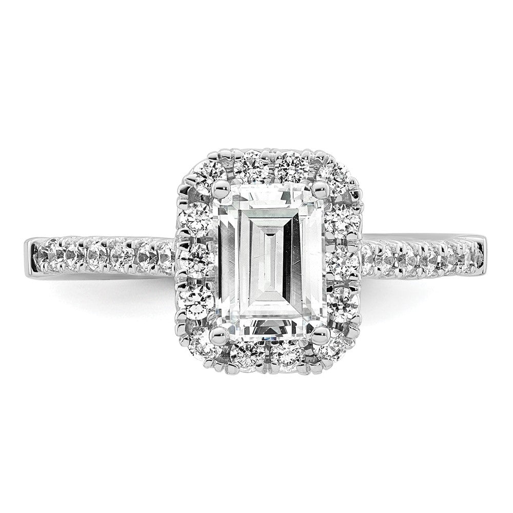 14k 1/2ct Lab Grown Dia VS/SI+ G+ 1ct Emerald Center Semi Halo Eng Ring