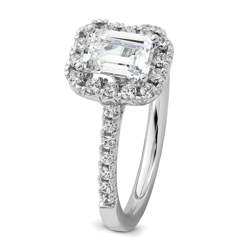14k 1/2ct Lab Grown Dia VS/SI+ G+ 1ct Emerald Center Semi Halo Eng Ring