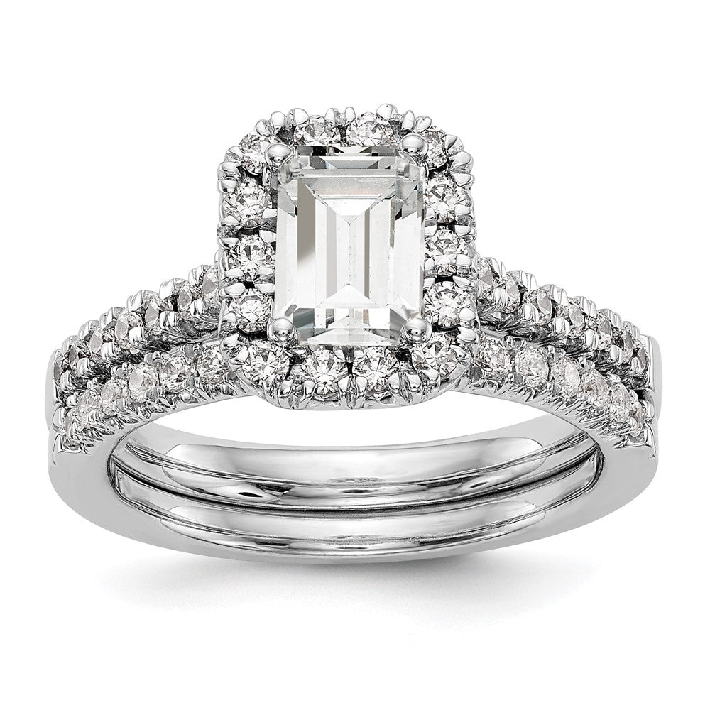 14k 1/2ct Lab Grown Dia VS/SI+ G+ 1ct Emerald Center Semi Halo Eng Ring