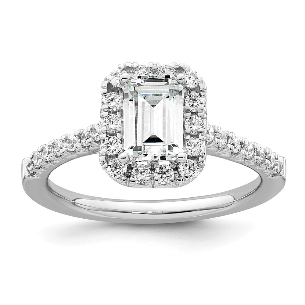 14k 1/2ct Lab Grown Dia VS/SI+ G+ 1ct Emerald Center Semi Halo Eng Ring