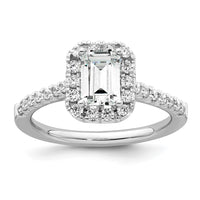 14k 1/2ct Lab Grown Dia VS/SI+ G+ 1ct Emerald Center Semi Halo Eng Ring