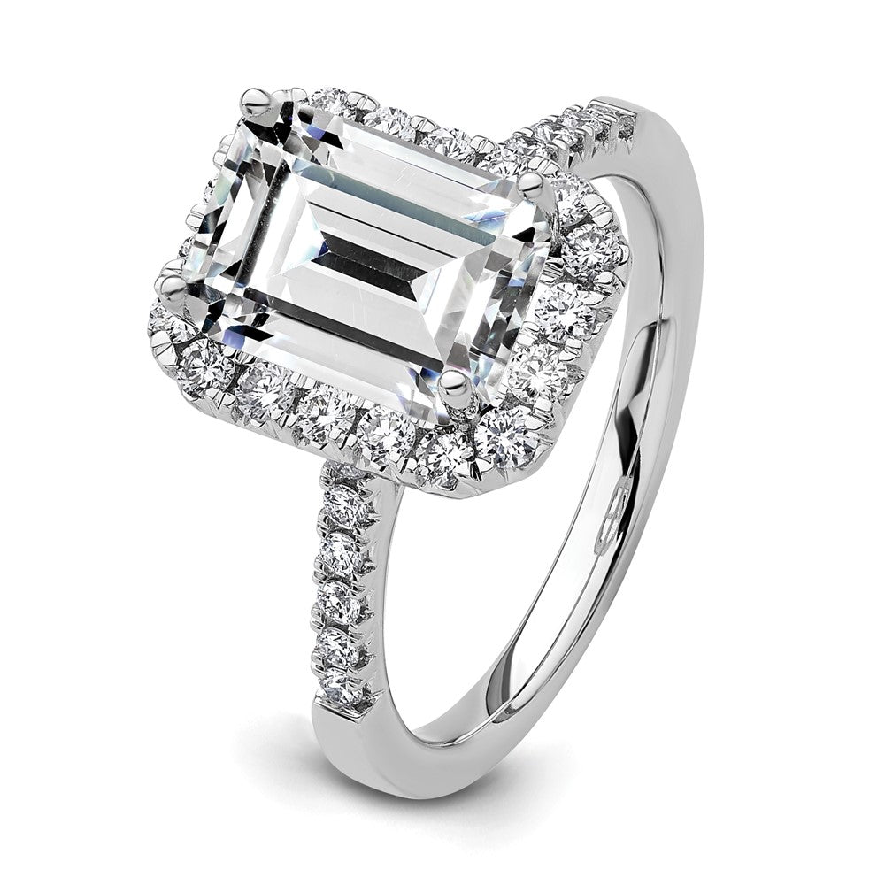14k 3/8ct Lab Grown Dia VS/SI+ G+ 2ct Emerald Center Semi Halo Eng Ring