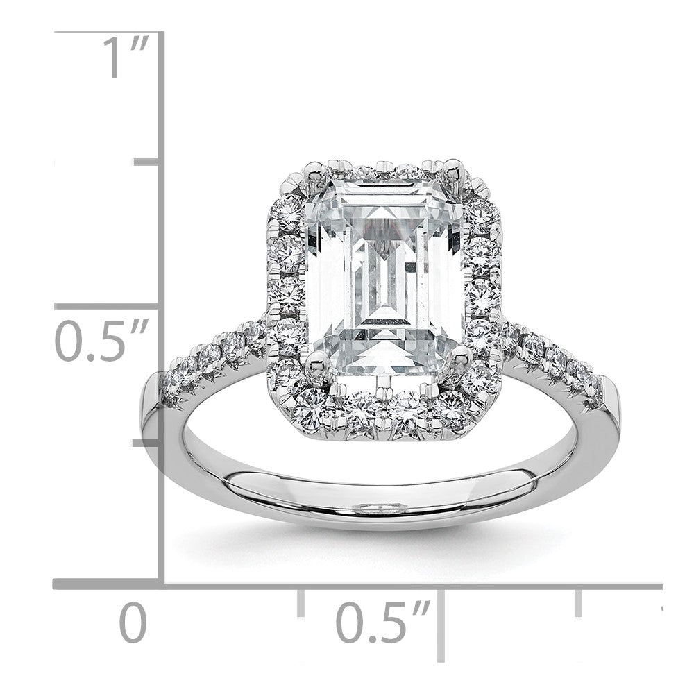 14k 3/8ct Lab Grown Dia VS/SI+ G+ 2ct Emerald Center Semi Halo Eng Ring