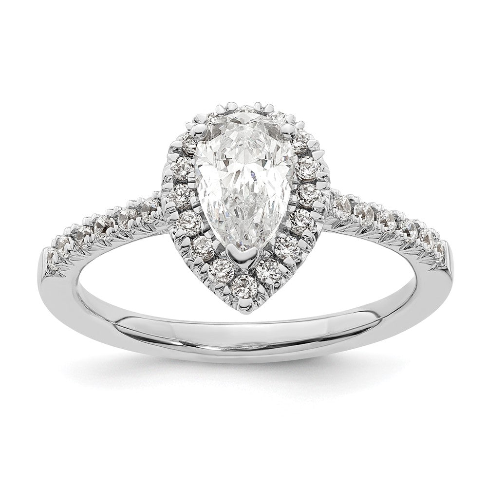 14kw 1/3 ct Lab Grown Diamond VS/SI+ G+ 3/4 ct Center Pear Semi Eng Ring