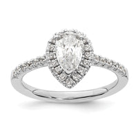 14kw 1/3 ct Lab Grown Diamond VS/SI+ G+ 3/4 ct Center Pear Semi Eng Ring