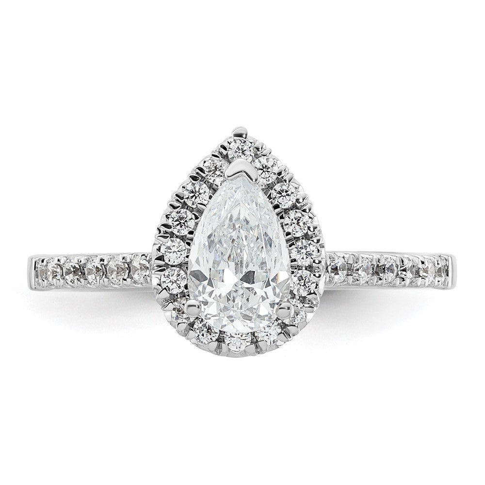 14kw 1/3 ct Lab Grown Diamond VS/SI+ G+ 3/4 ct Center Pear Semi Eng Ring