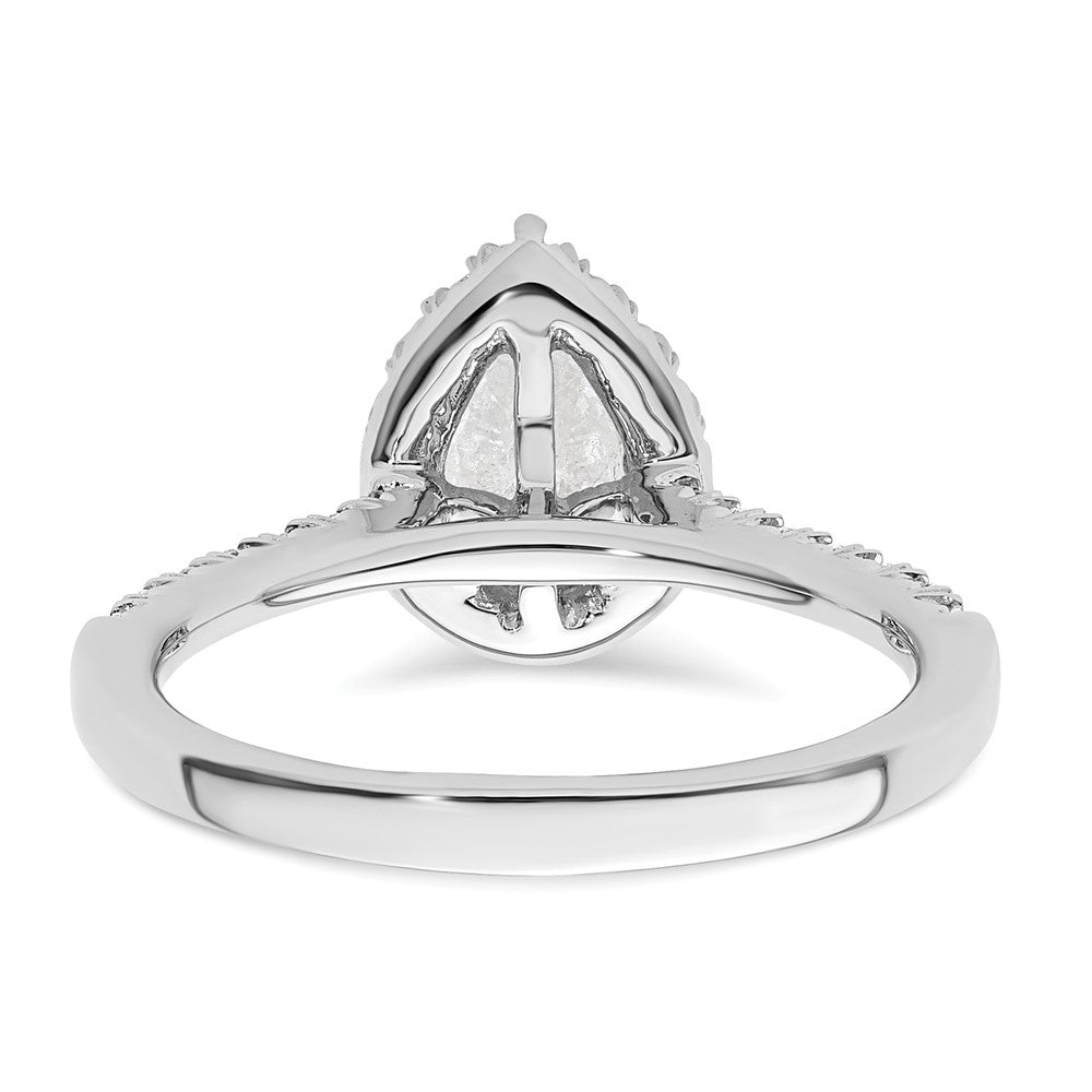 14kw 1/3 ct Lab Grown Diamond VS/SI+ G+ 3/4 ct Center Pear Semi Eng Ring
