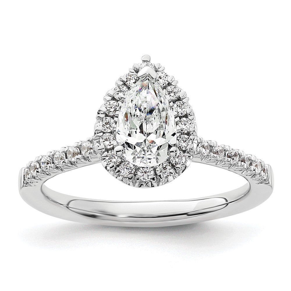 14kw 1/3 ct Lab Grown Diamond VS/SI+ G+ 3/4 ct Center Pear Semi Eng Ring