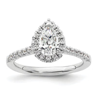 14kw 1/3 ct Lab Grown Diamond VS/SI+ G+ 3/4 ct Center Pear Semi Eng Ring