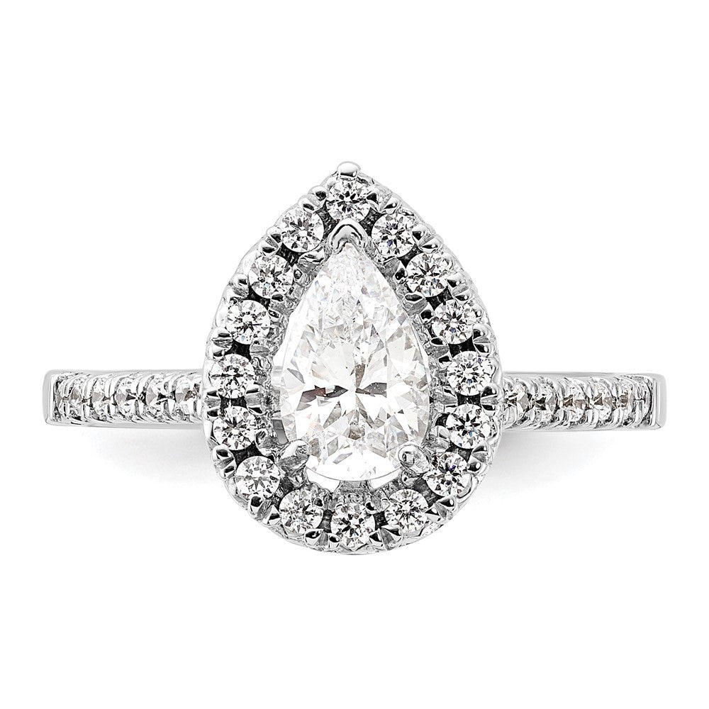 14kw 3/8 ct Lab Grown Diamond VS/SI+ G+ 1 ct Center Pear Semi Eng Ring