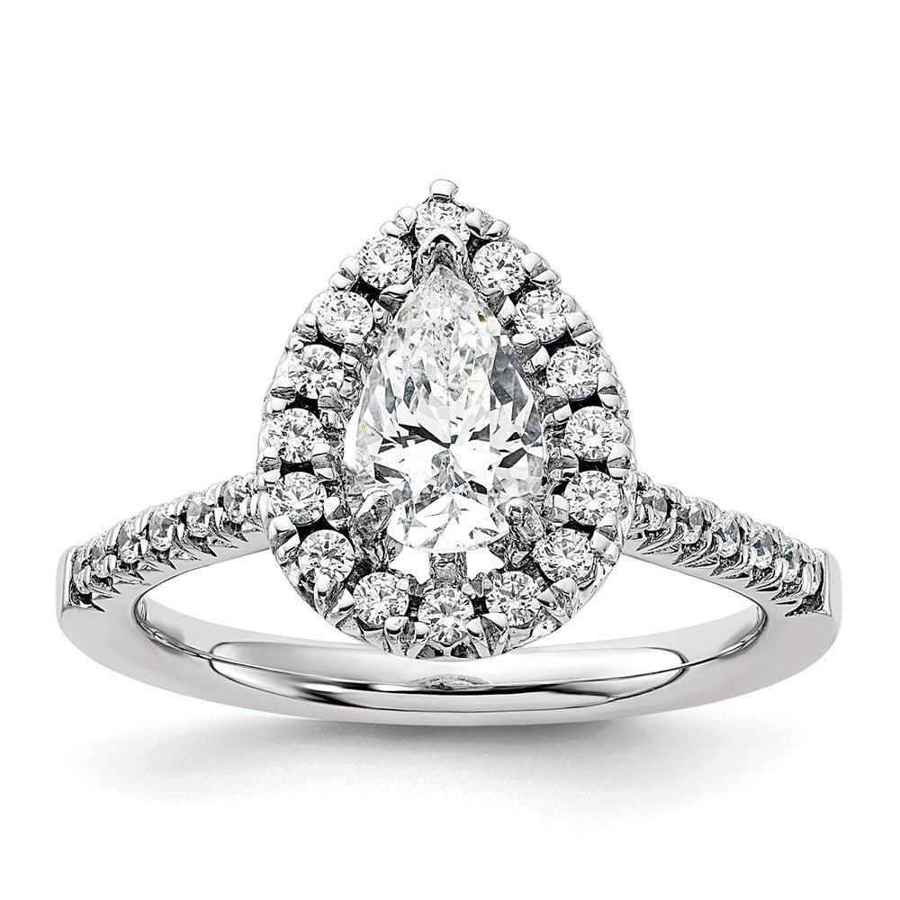 14kw 3/8 ct Lab Grown Diamond VS/SI+ G+ 1 ct Center Pear Semi Eng Ring