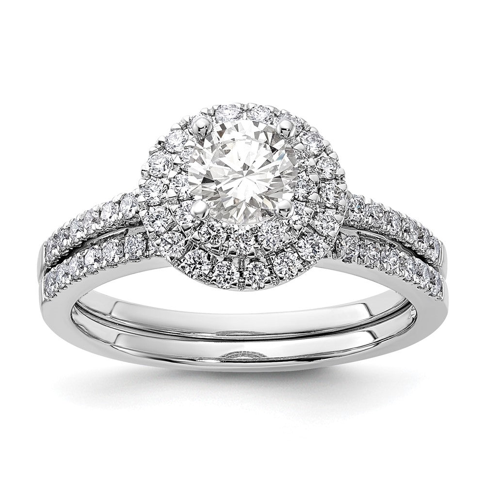 14kw 7/8ct Lab Grown Diamond VS/SI+ G+ Comp Double Halo Eng Ring