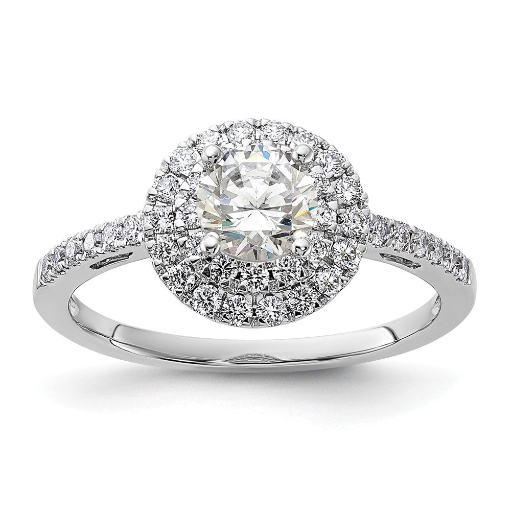 14kw 7/8ct Lab Grown Diamond VS/SI+ G+ Comp Double Halo Eng Ring