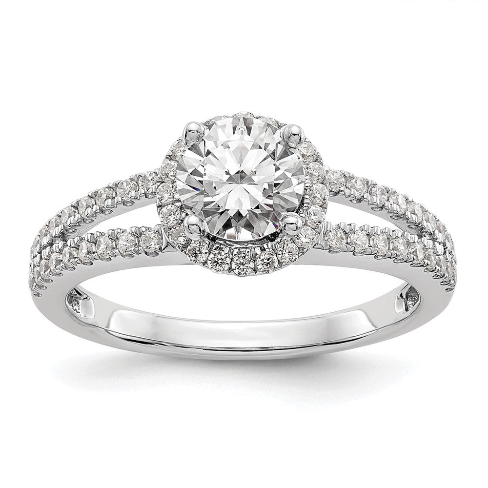 14kw 1/3ct Lab Grown Diamond VS/SI+ G+ 3/4ct Center Round Semi Eng Ring