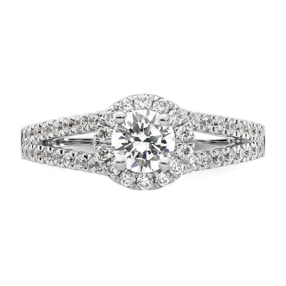 14k White Gold 1ct Lab Grown Diamond VS/SI+ G+ Comp Round Halo Eng Ring