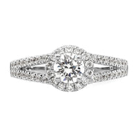 14k White Gold 1ct Lab Grown Diamond VS/SI+ G+ Comp Round Halo Eng Ring