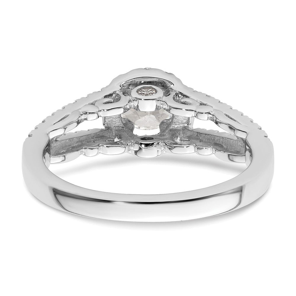 14k White Gold 1ct Lab Grown Diamond VS/SI+ G+ Comp Round Halo Eng Ring