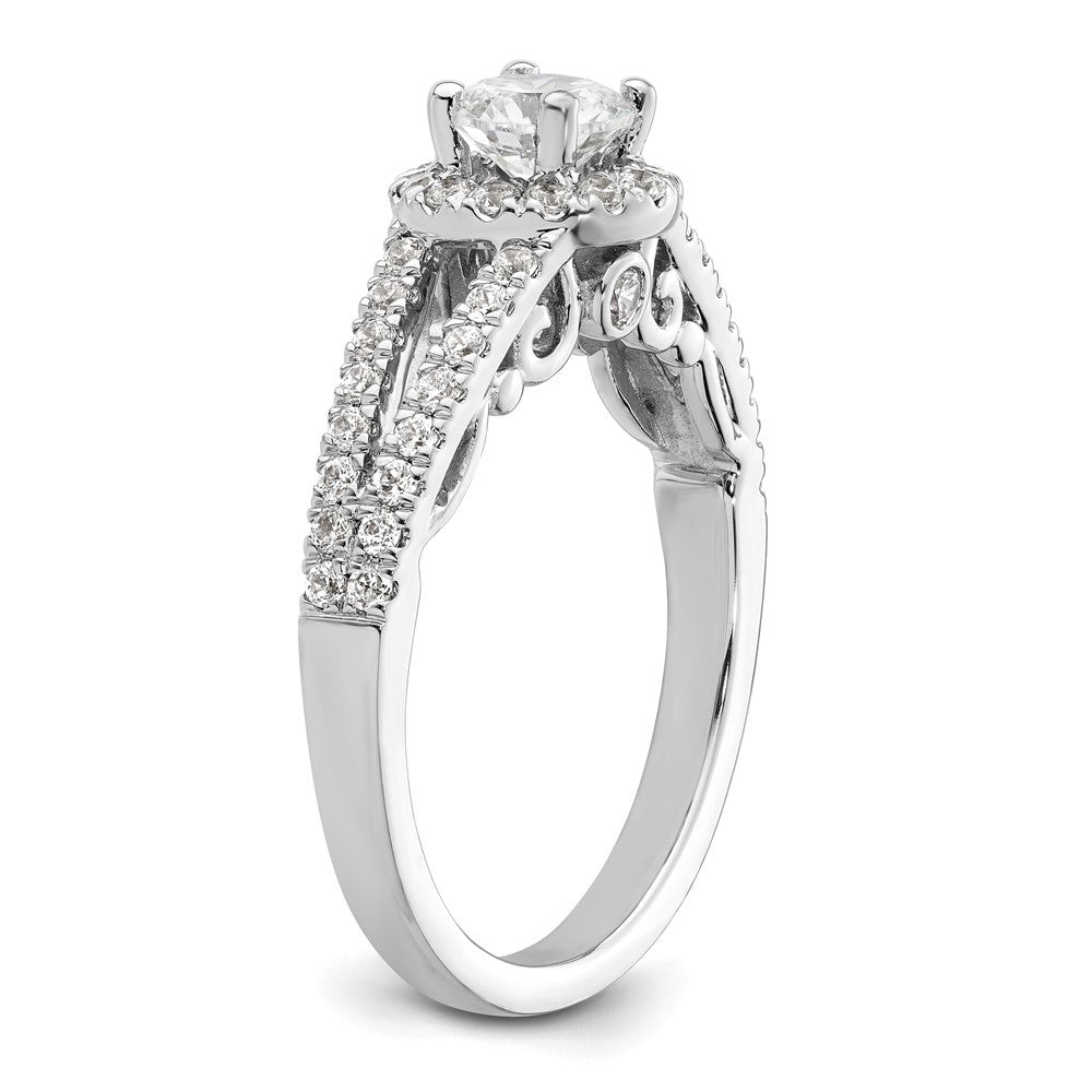 14k White Gold 1ct Lab Grown Diamond VS/SI+ G+ Comp Round Halo Eng Ring