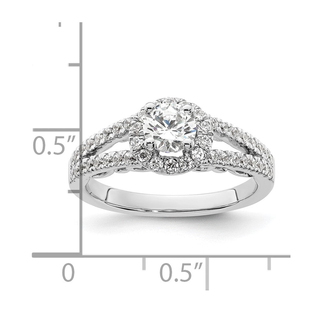 14k White Gold 1ct Lab Grown Diamond VS/SI+ G+ Comp Round Halo Eng Ring