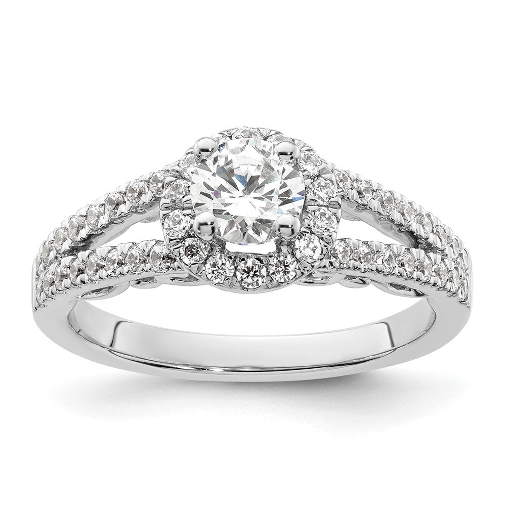 14k White Gold 1ct Lab Grown Diamond VS/SI+ G+ Comp Round Halo Eng Ring