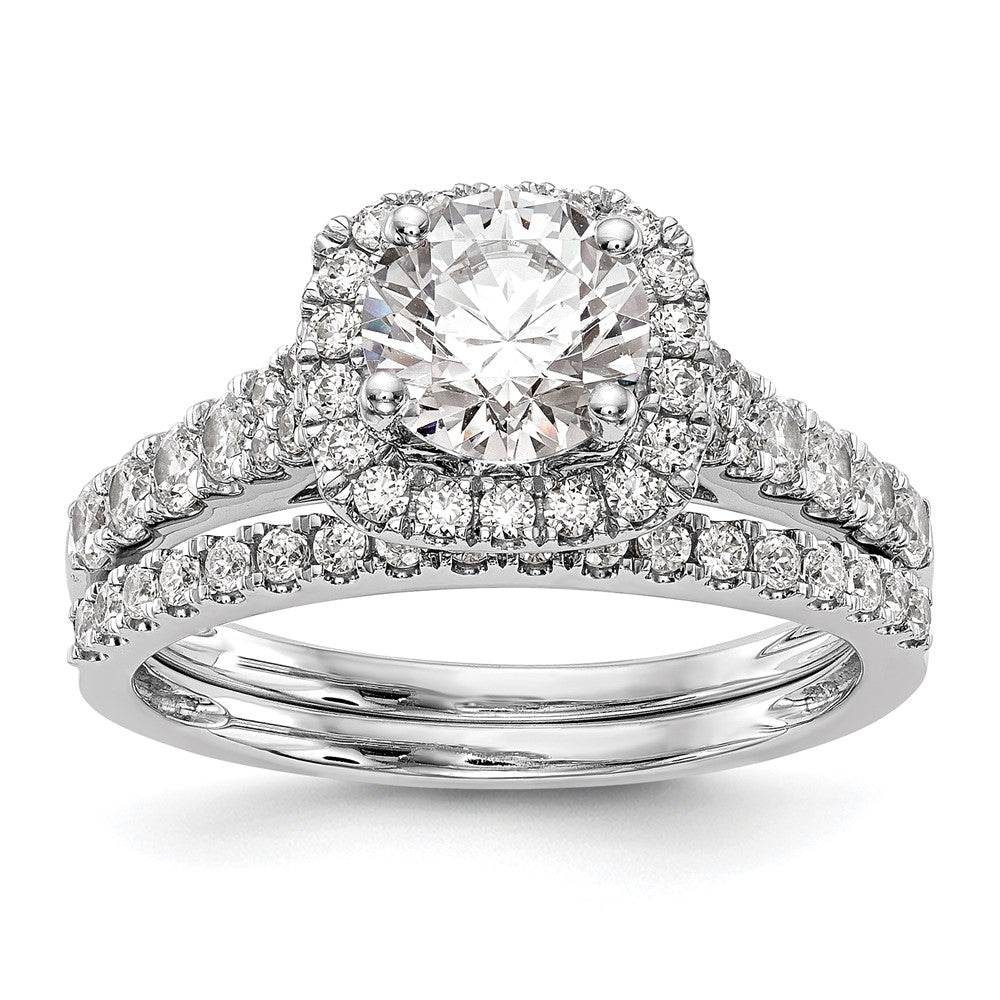 14kw 1/2ct Lab Grown Diamond VS/SI+ G+ Semi Halo Peg Set Eng Ring