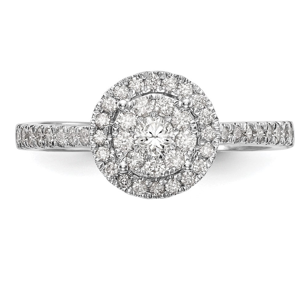 14k White Gold 1/2ct Lab Grown Diamond VS/SI+ G+ Comp Cluster Eng Ring
