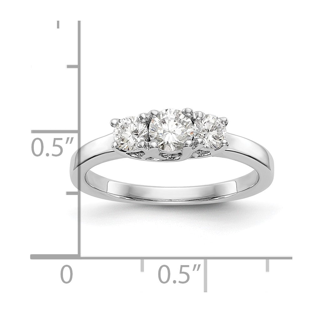 14k White Gold 1/2 ct Lab Grown Dia VS/SI+ G+ Comp 3 Stone Engagement Ring