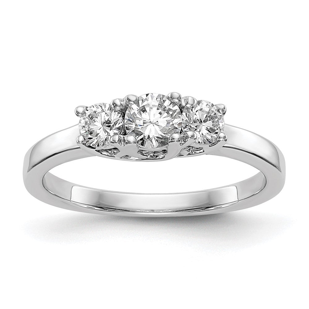 14k White Gold 1/2 ct Lab Grown Dia VS/SI+ G+ Comp 3 Stone Engagement Ring