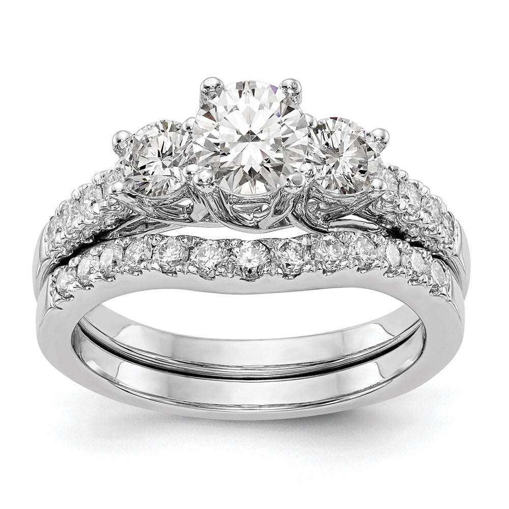 14kw 1 1/5ct Lab Grown Diamond VS/SI+ G+ Complete 3 Stone Eng Ring