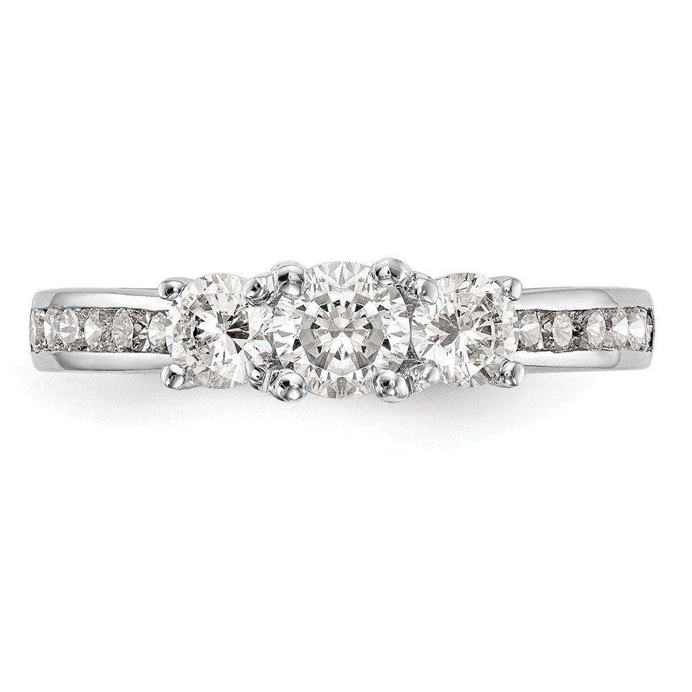 14k White Gold 1 ct Lab Grown Dia VS/SI+ G+ Comp 3 Stone Engagement Ring