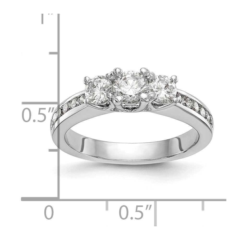 14k White Gold 1 ct Lab Grown Dia VS/SI+ G+ Comp 3 Stone Engagement Ring