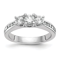 14k White Gold 1 ct Lab Grown Dia VS/SI+ G+ Comp 3 Stone Engagement Ring