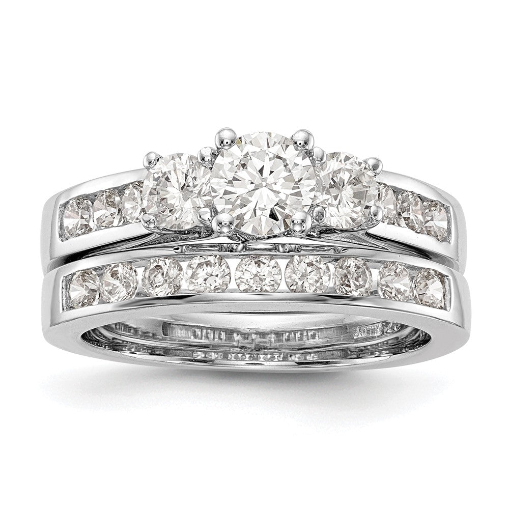 14kw 1 1/2ct Lab Grown Diamond VS/SI+ G+ Complete 3 Stone Eng Ring