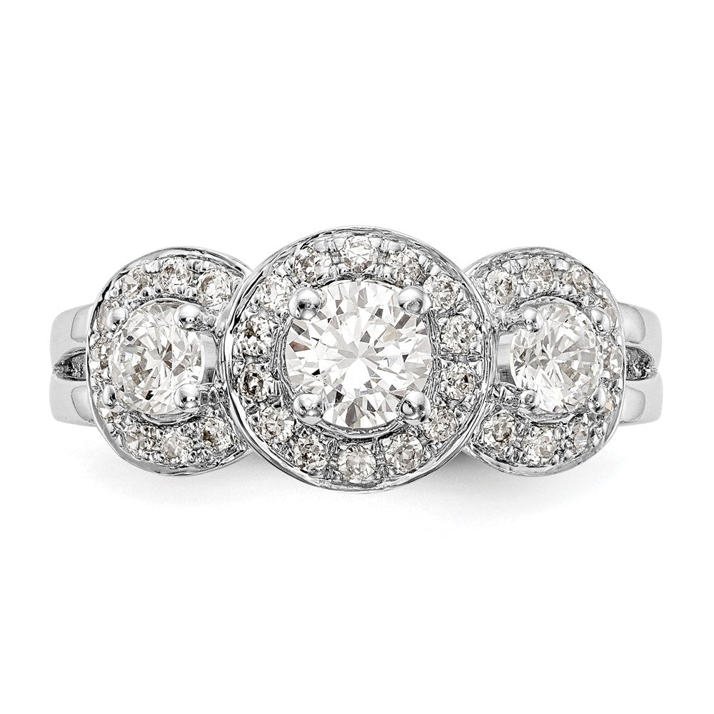 14kw 1 1/3ct Lab Grown Diamond VS/SI+ G+ Comp Three Stone Eng Ring